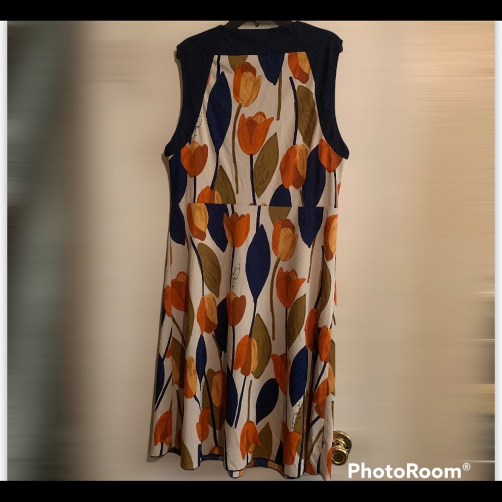 Tory Burch Navy, Orange and Tan Floral Midi Dress - Picture 2 of 6